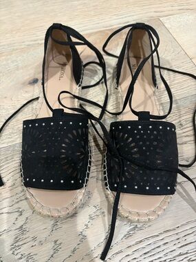Merona Black Laser-Cut Lace-Up Espadrilles